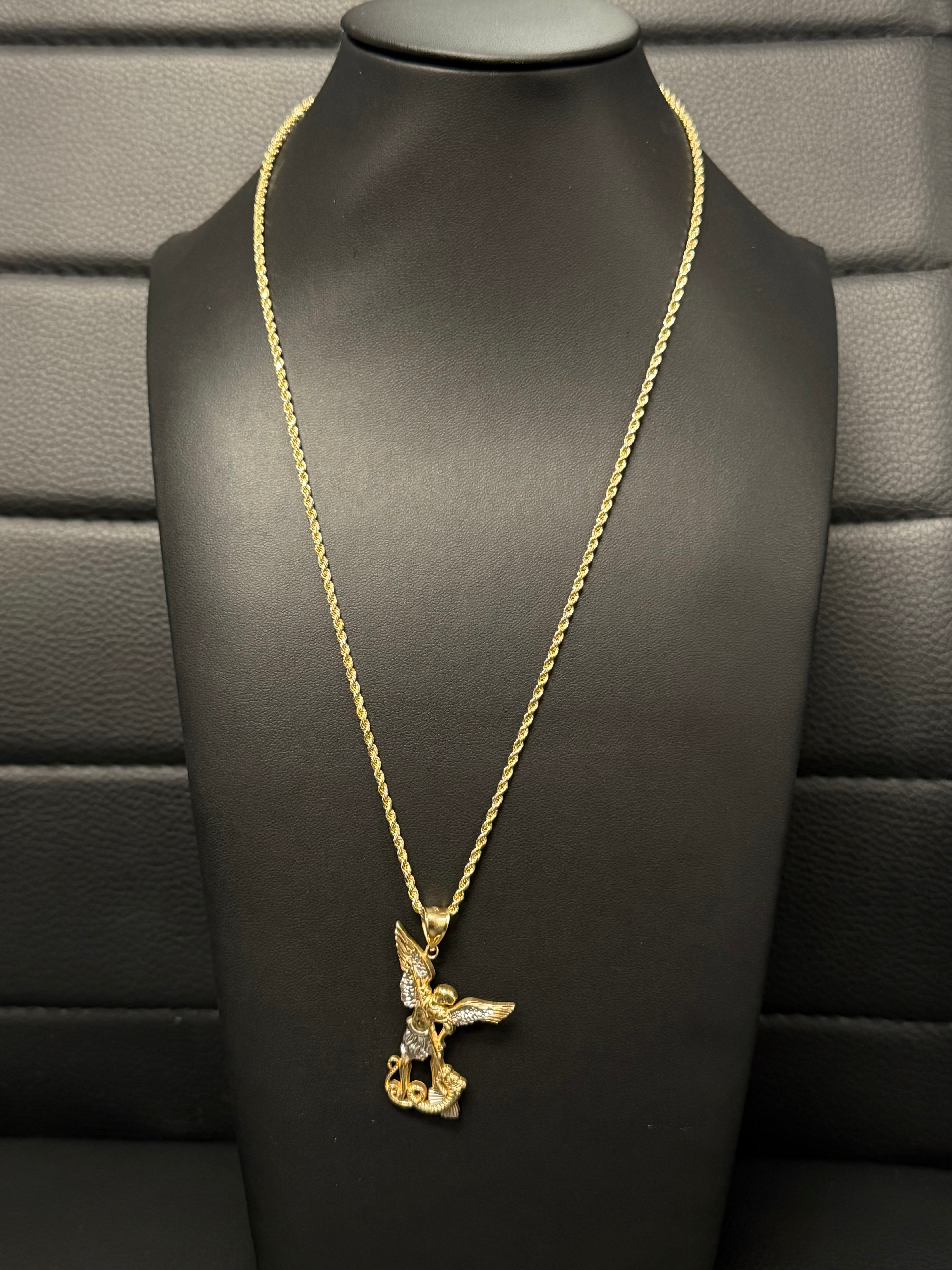 14K Gold Chain with Saint Michael Pendant – 1.9mm – 20 Inches