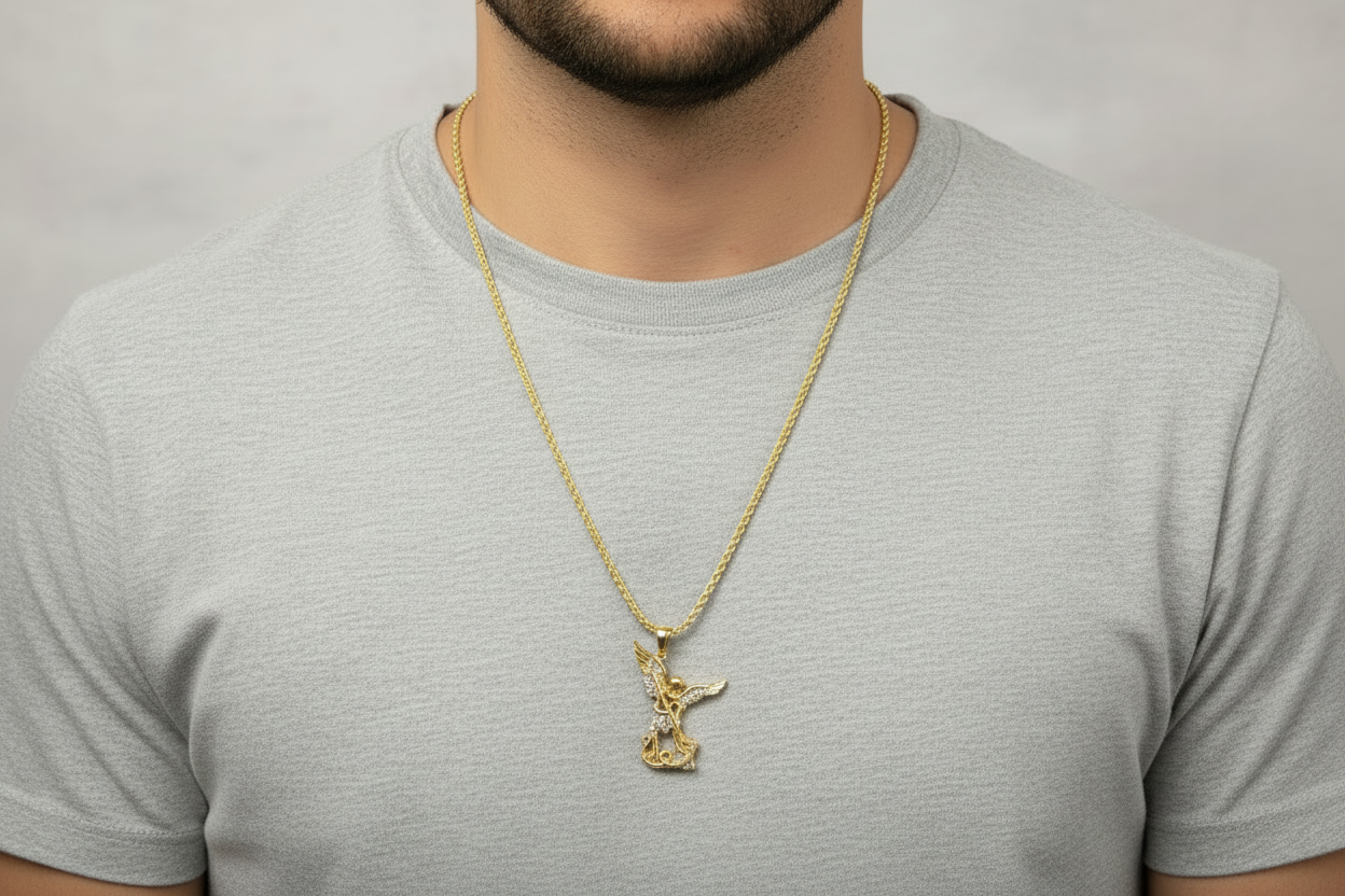 14K Gold Chain with Saint Michael Pendant – 1.9mm – 20 Inches