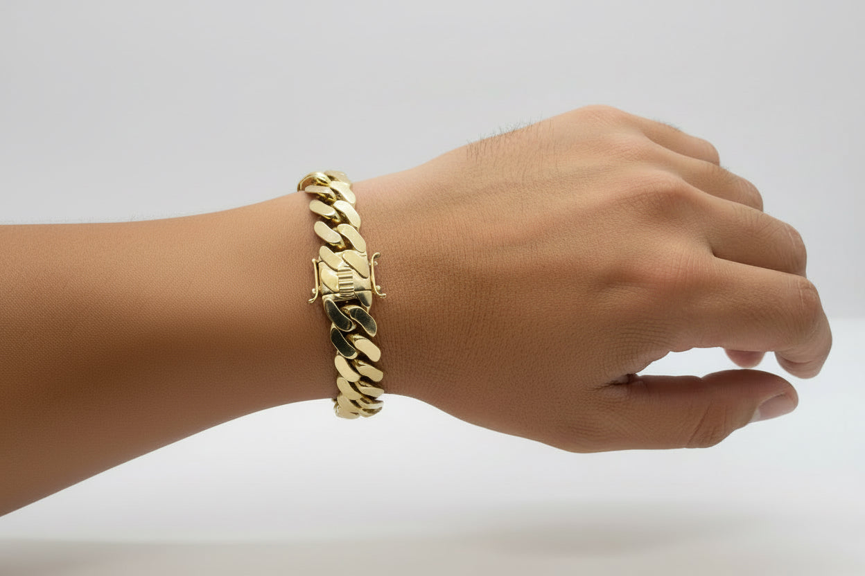 14K Gold Semi-Solid Cuban Link Bracelet – 14 mm | 9”