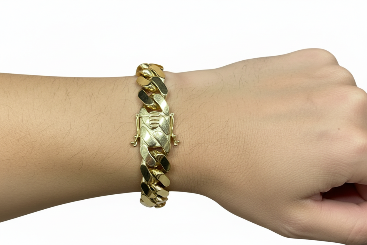 14K Semi-Solid Cuban Link Bracelet – 14 mm | 9”