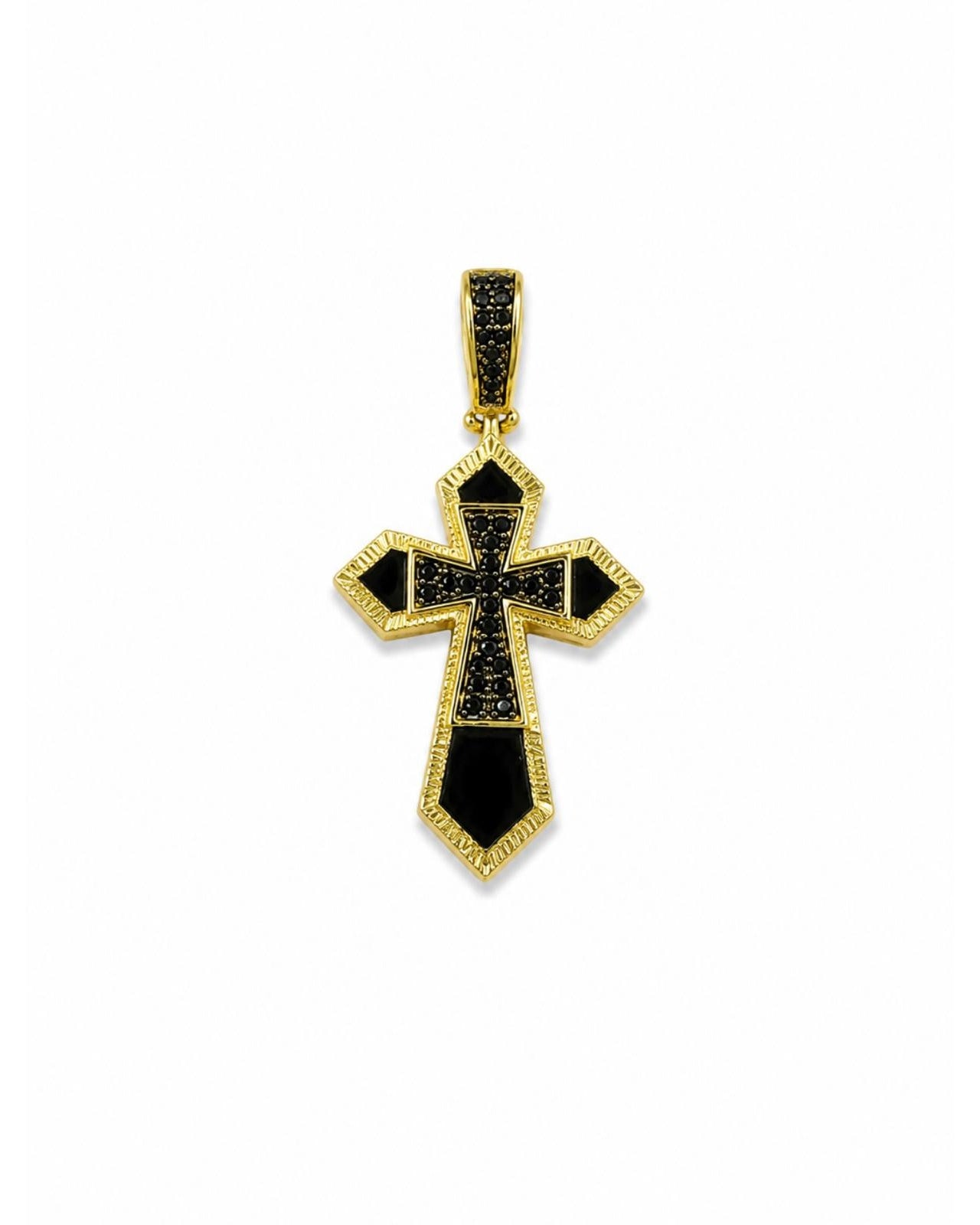 10K Gold Black Onyx Cross Pendant