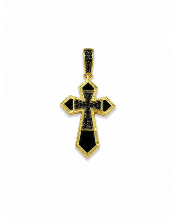10K Gold Black Onyx Cross Pendant