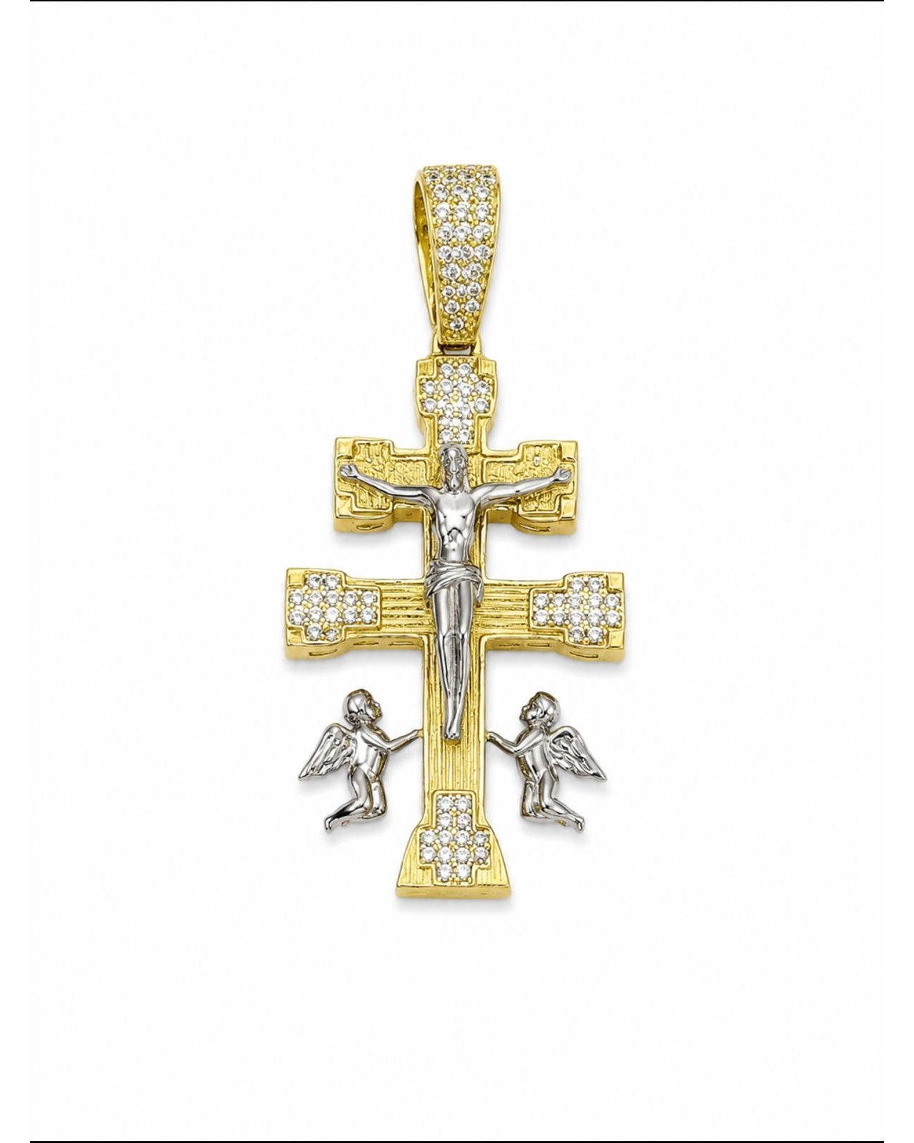 10K Gold Crucifix with Angels Pendant