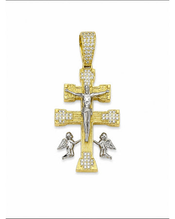 10K Gold Crucifix with Angels Pendant