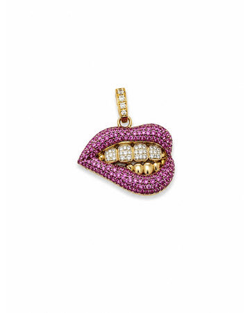 10K Gold Lips with Diamond Teeth Pendant