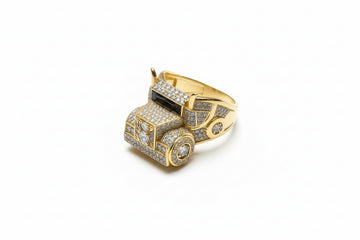 14K Gold Truck Ring with Zirconia Accents – Size 9