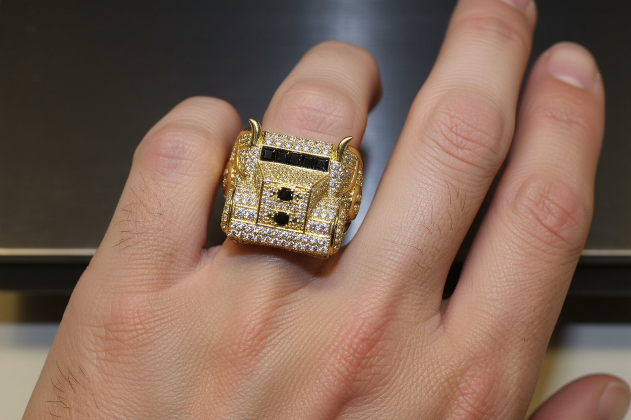 14K Gold Truck Ring with Zirconia Accents – Size 9