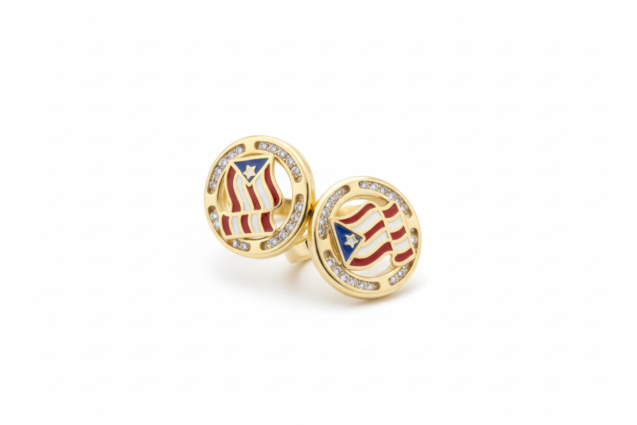 14K Gold Puerto Rico Flag Stud Earrings