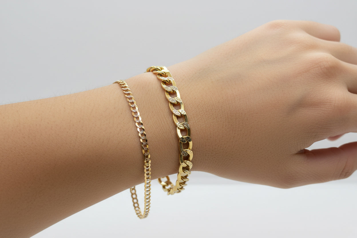 Sin 14K Two-Tone Cuban Link Bracelets – 3.5 mm & 7.5 mm | 8.5”