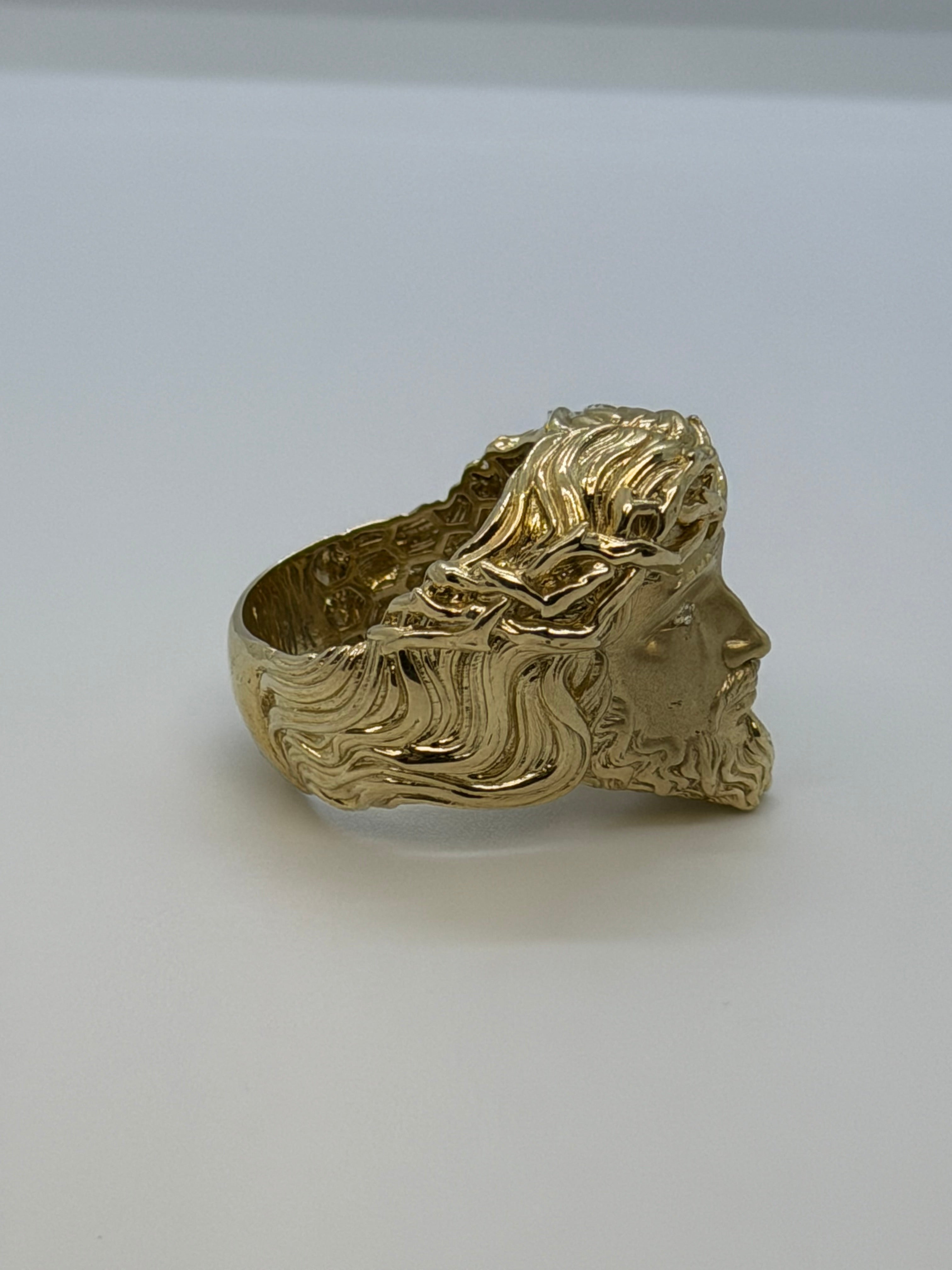 10K Gold Jesus Face Ring with Zirconia Eyes – Size 11.5