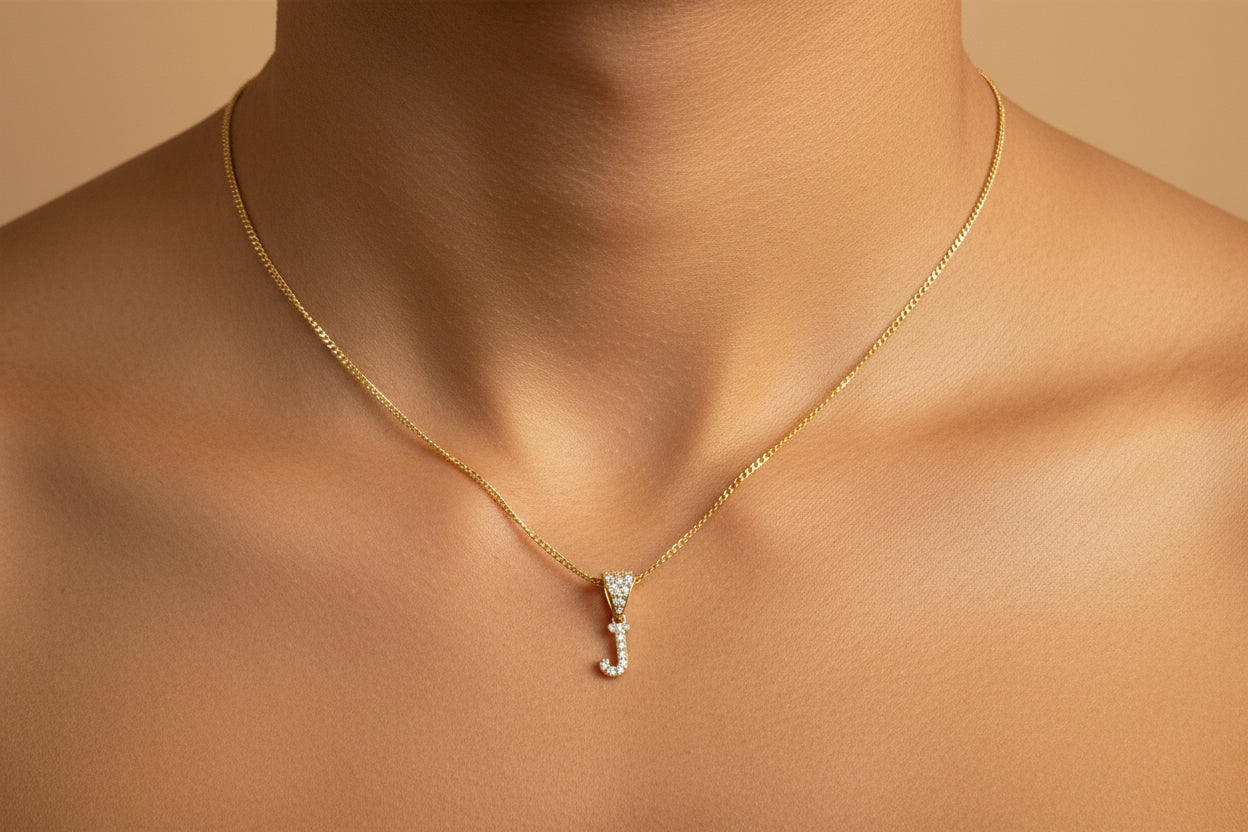 10K Gold Franco Chain 1.7mm (18”) with Letter “J” Pendant