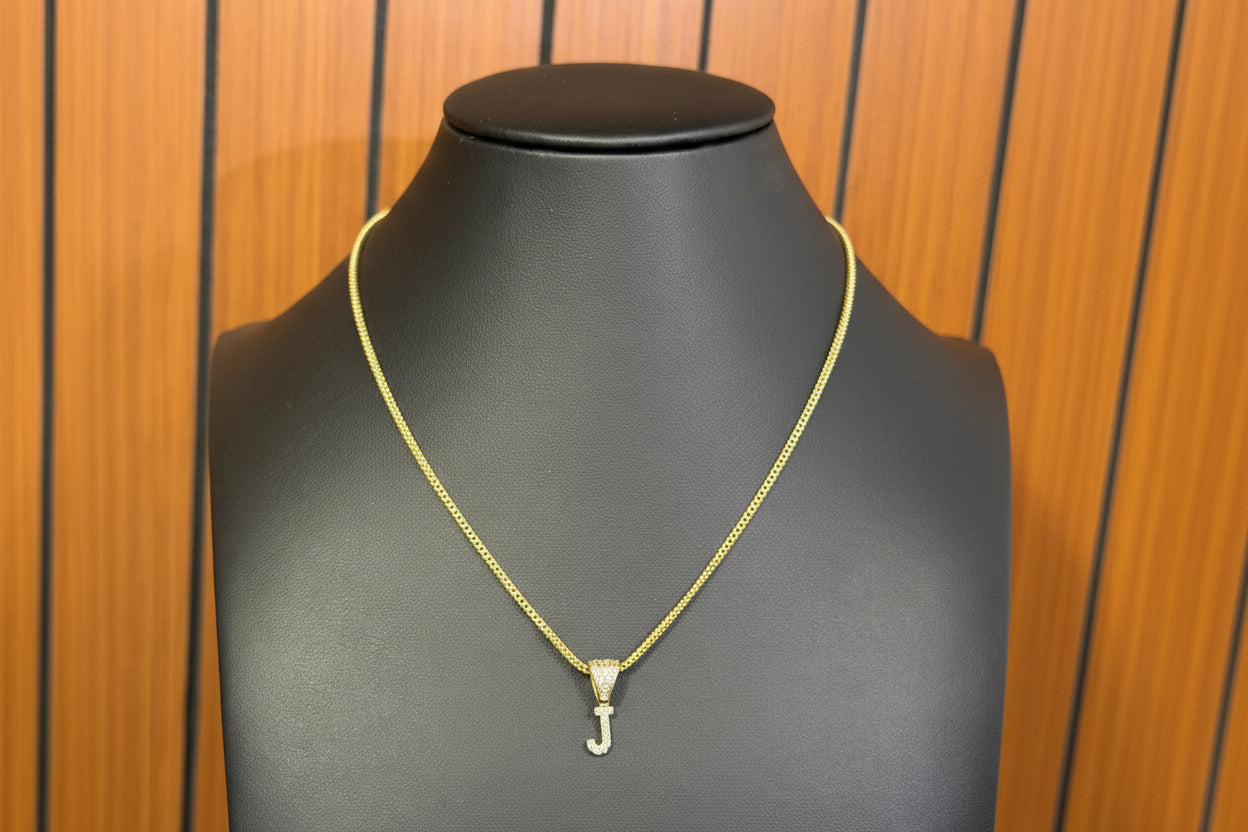 10K Gold Franco Chain 1.7mm (18”) with Letter “J” Pendant