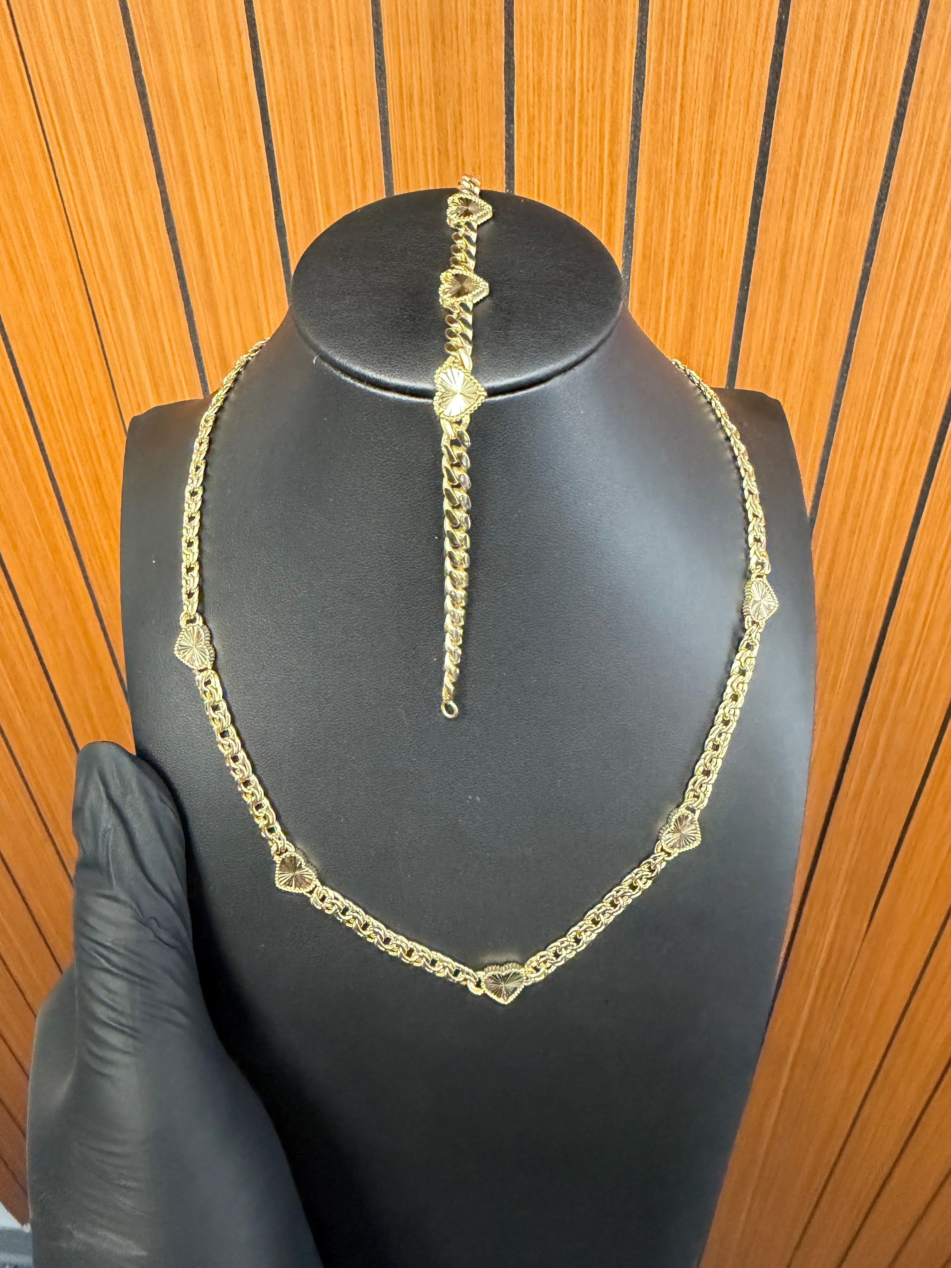 10K Gold Heart Necklace & Bracelet Set