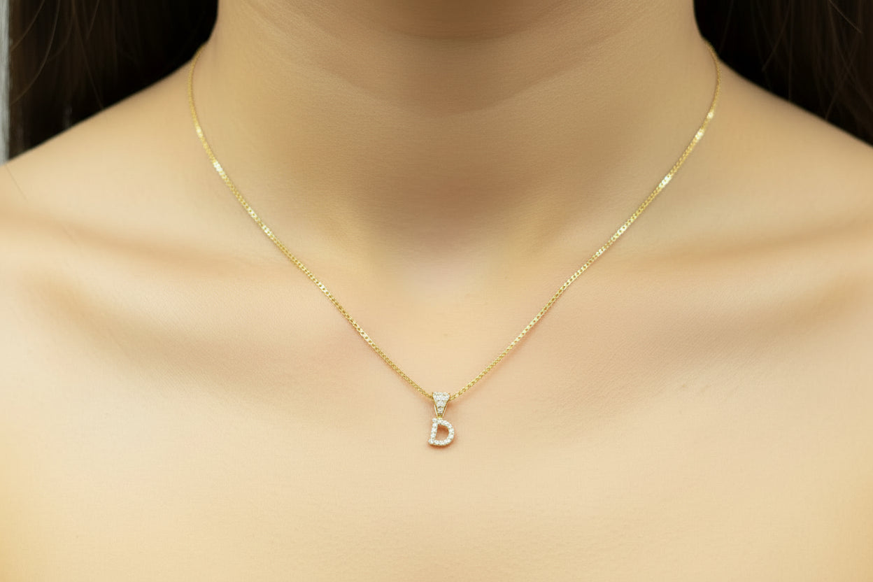 10K Gold Franco Chain 1.7mm (18”) with Letter “D” Pendant