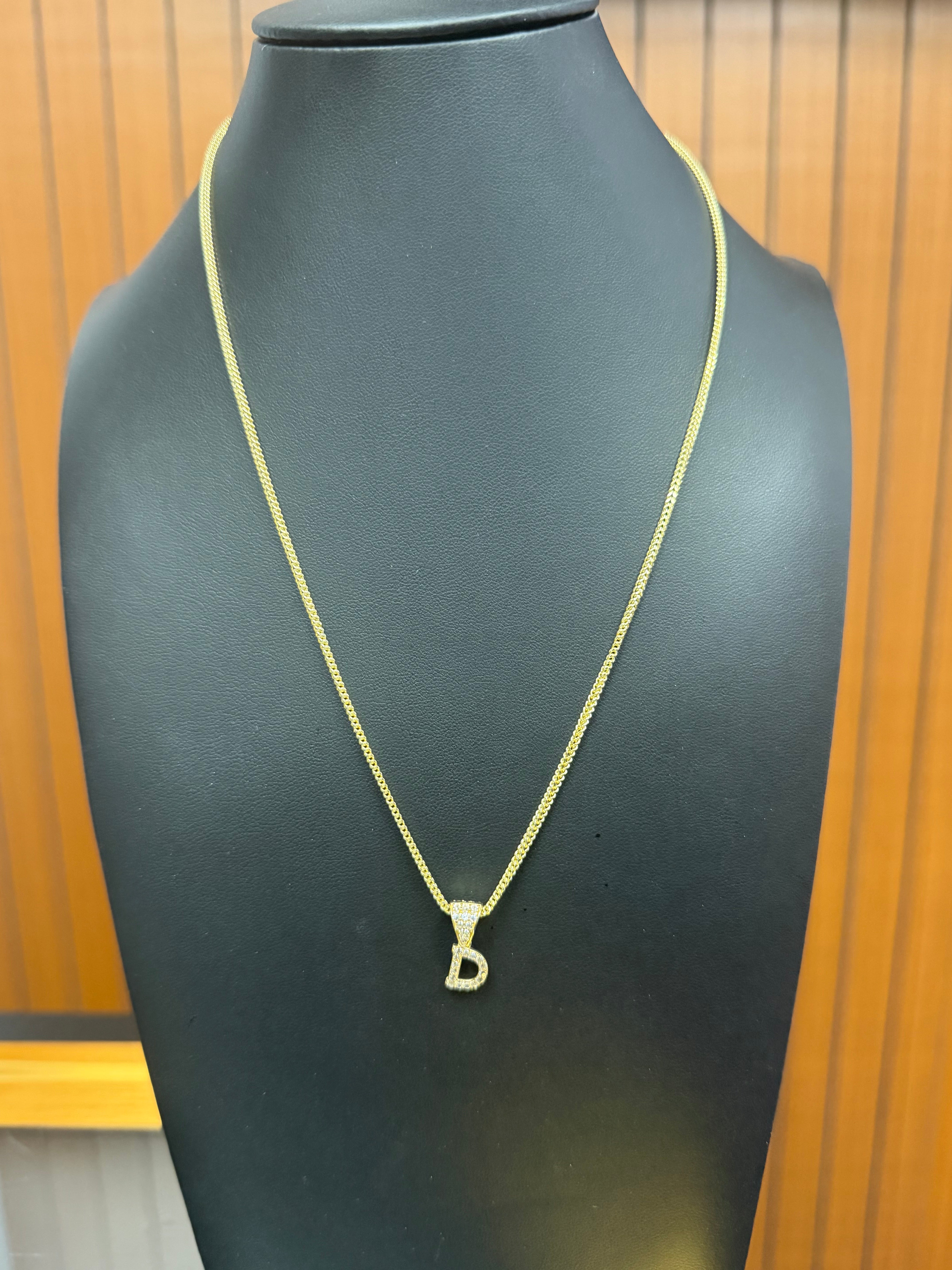 10K Gold Franco Chain 1.7mm (18”) with Letter “D” Pendant