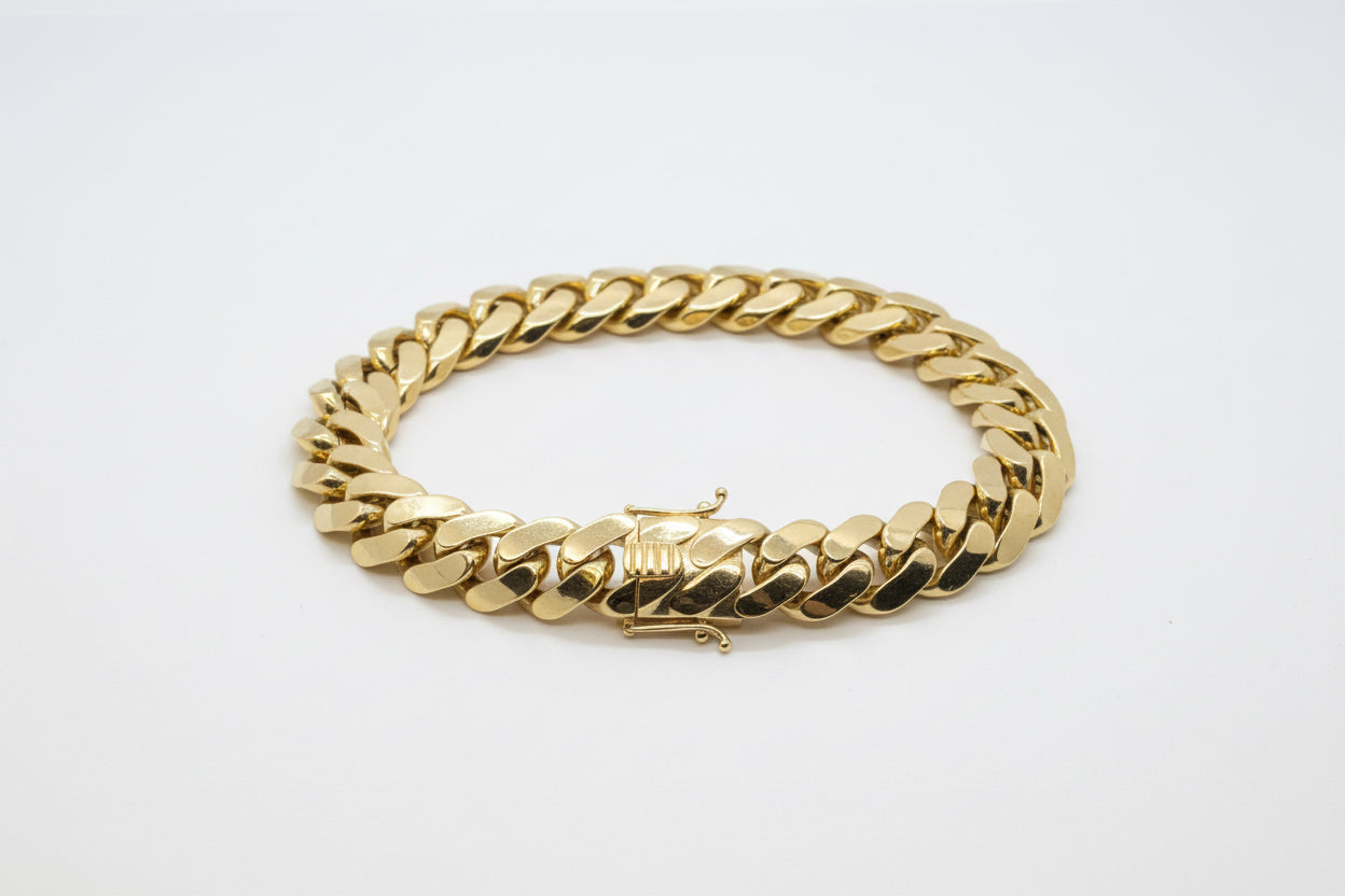 14K Gold Semi-Solid Cuban Link Bracelet – 14 mm | 9”