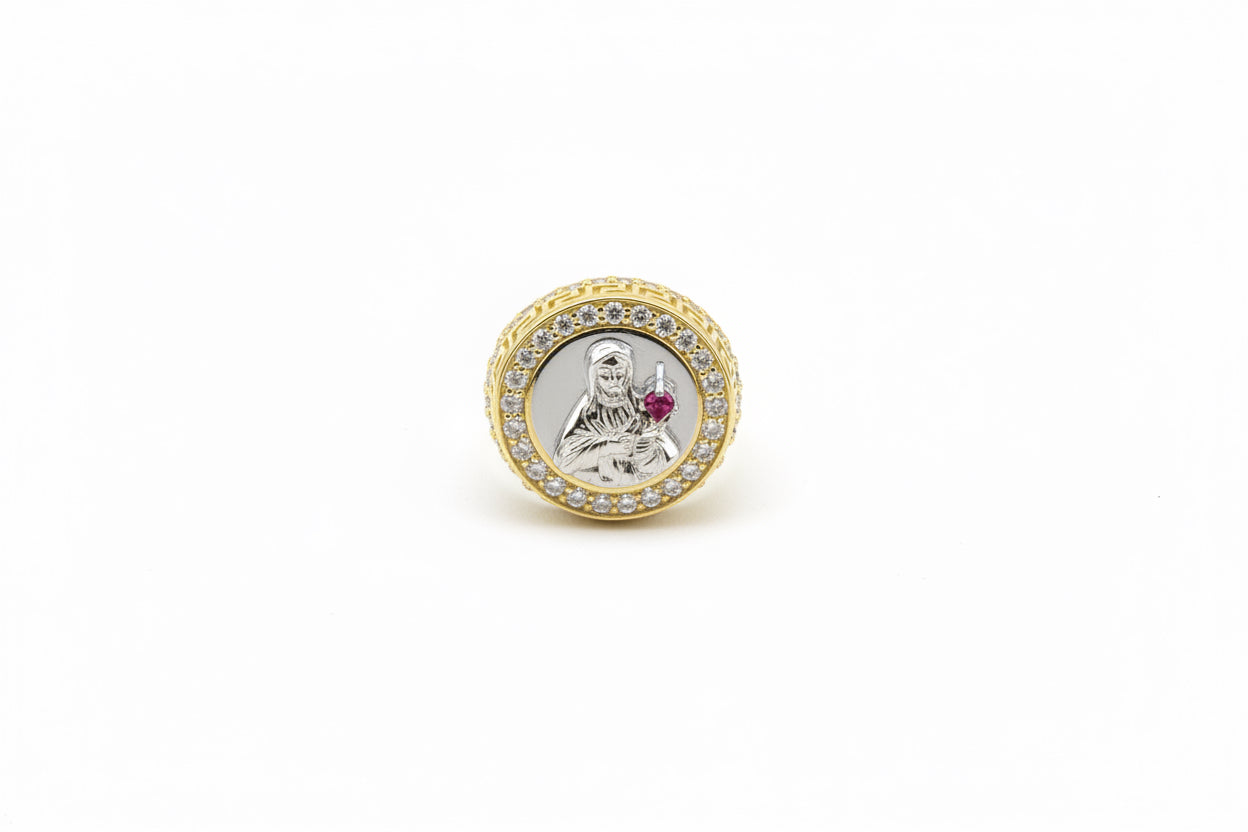 14K Gold Religious Ring with Two-Tone Detail & Zirconia Accents – Size 10