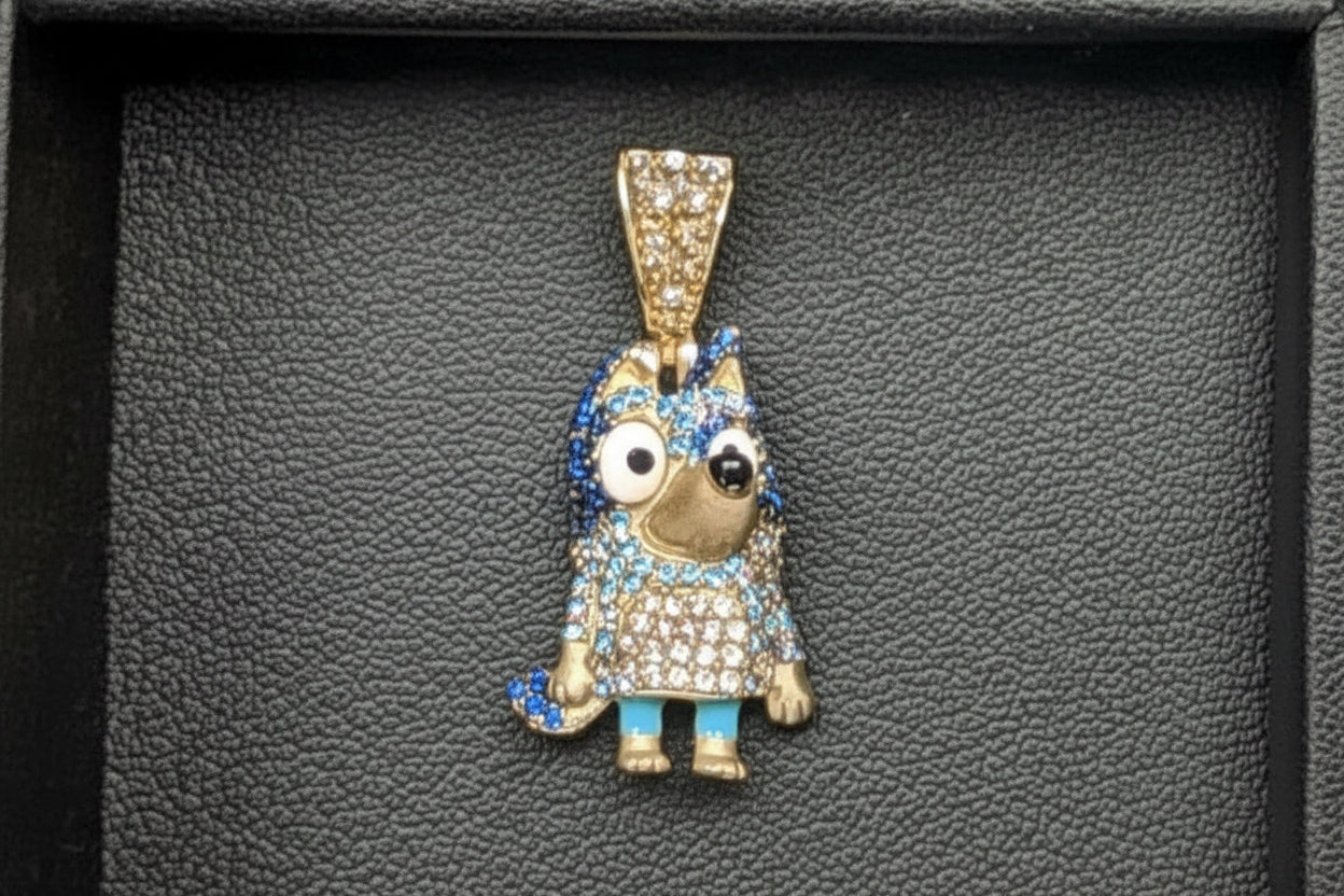 14K Gold Bluey Pendant with Zirconia Accents