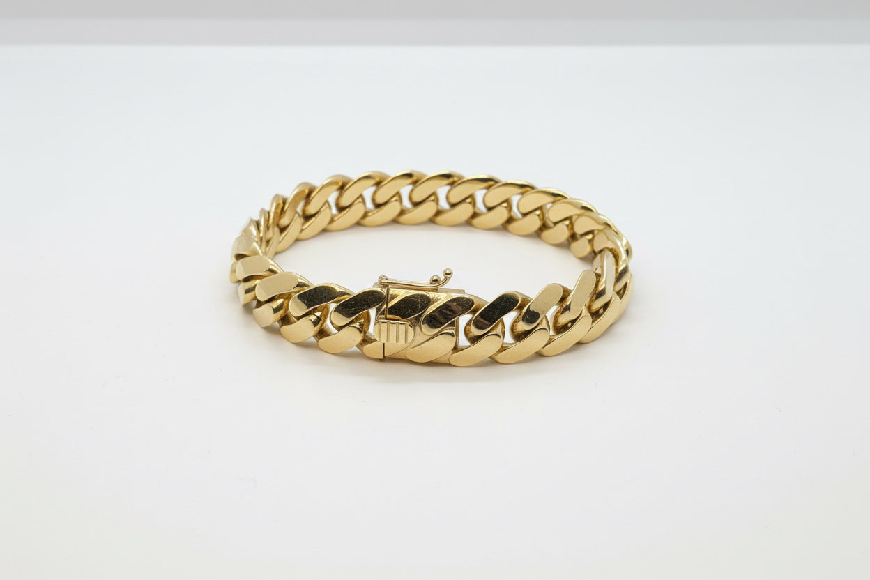 14K Semi-Solid Cuban Link Bracelet – 14 mm | 9”