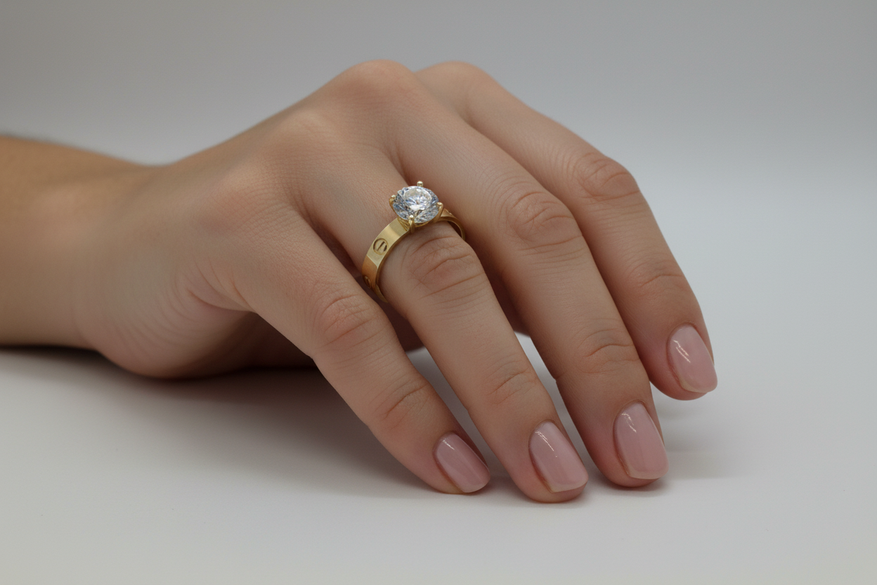 14K Gold Solitaire Ring with Round Cut Stone“7”