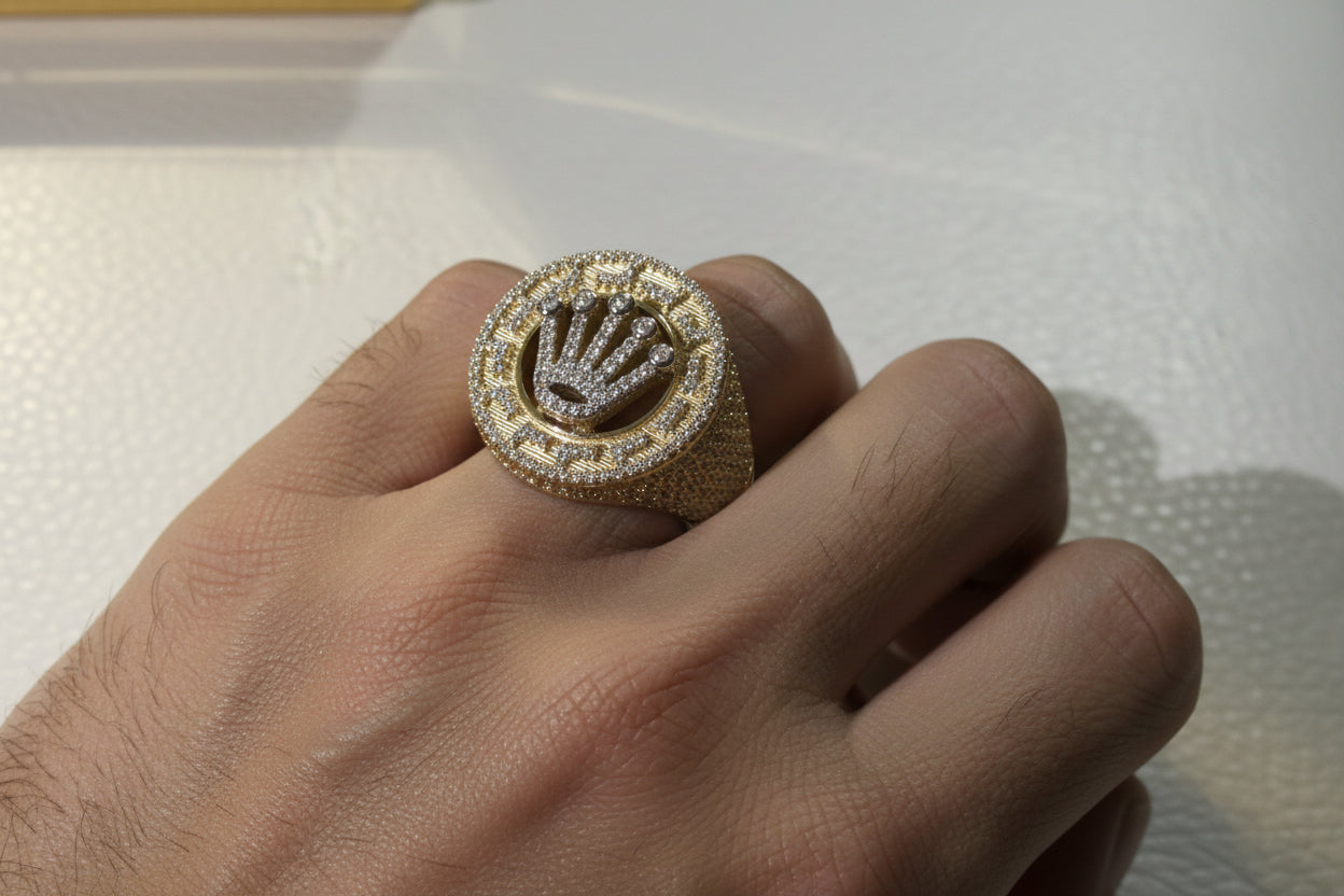 Sin 14K Gold Crown Ring with Zirconia Accents – Size 10