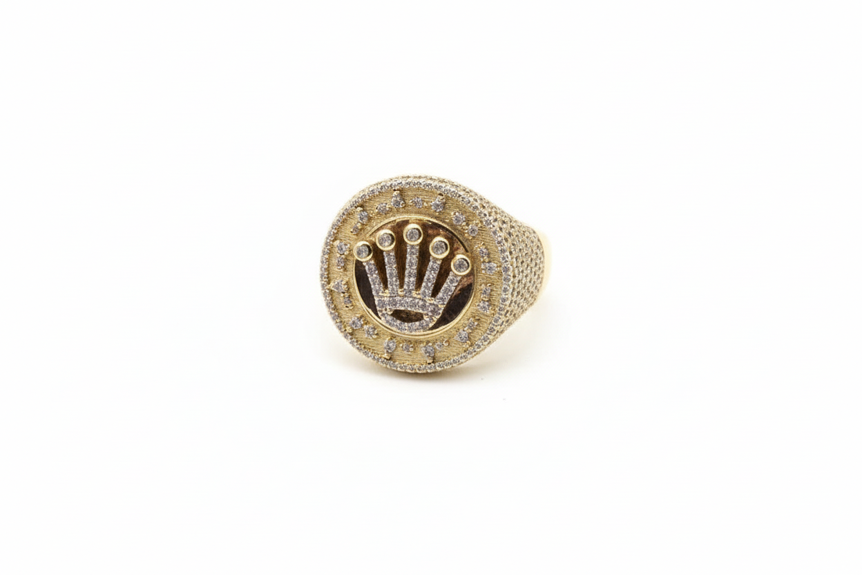 Sin 14K Gold Crown Ring with Zirconia Accents – Size 10