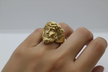 10K Gold Jesus Face Ring with Zirconia Eyes – Size 11.5