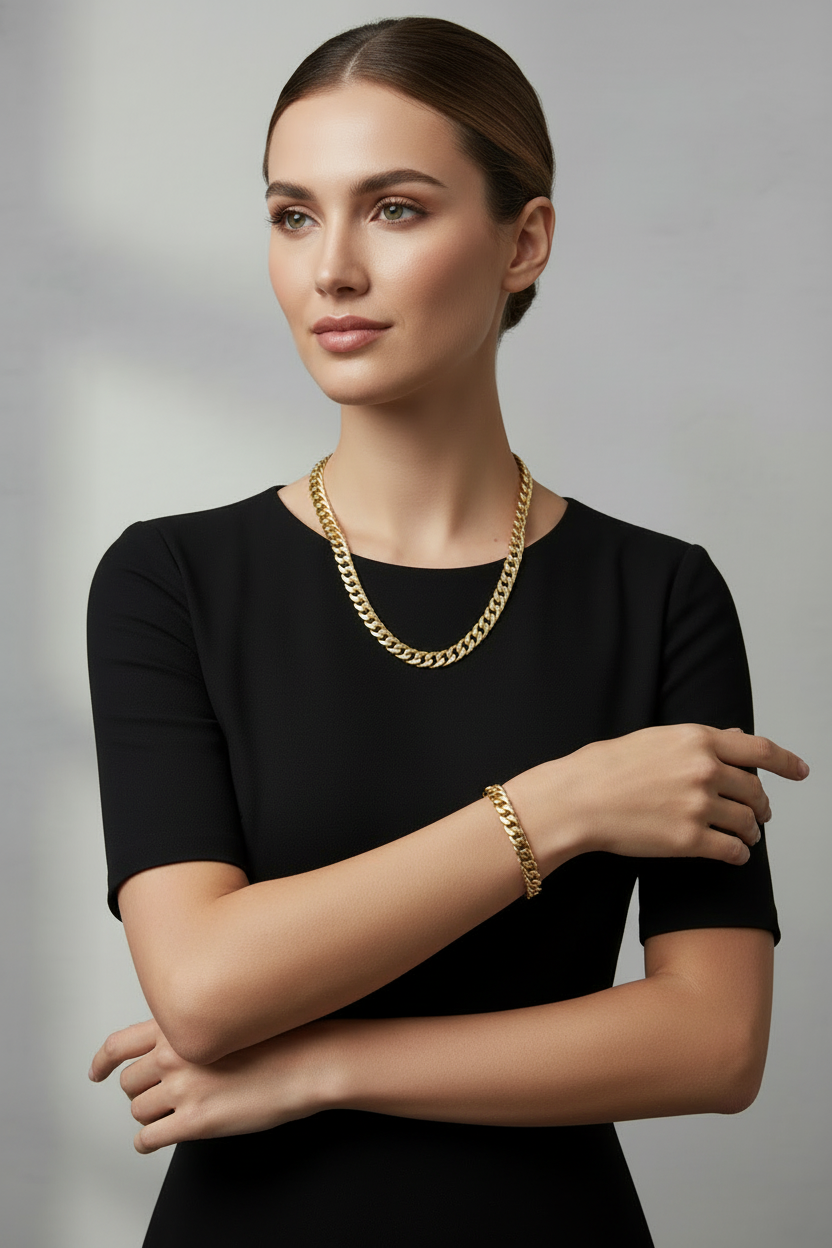 14K Gold Cuban Link Chain & Bracelet Set – 7mm